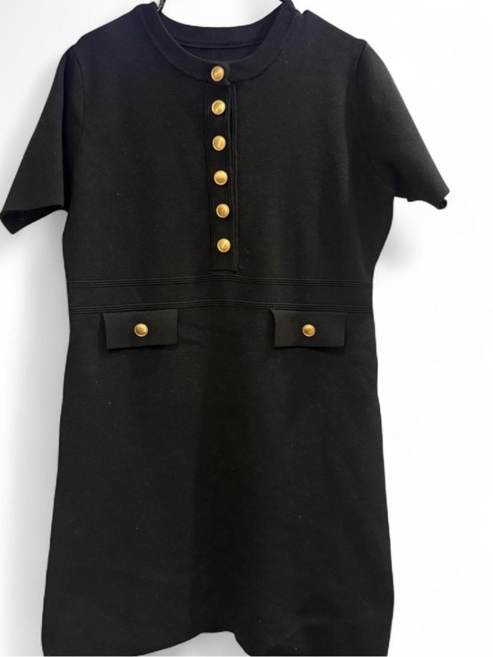 Knit Bodycon Sweater Dress Button Short Sleeve Crew Neck